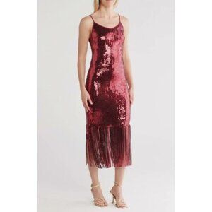 NWT NANETTE LEPORE DECO FRINGE  SEQUIN STRAPPY DRESS RED SZ 14